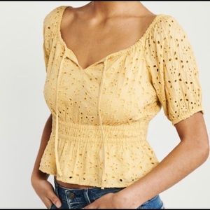 Yellow Eyelet Top Abercrombie & Fitch